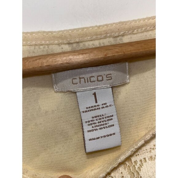 Chicos Cream Lace Flutter Short Sleeve Causal Knit Top Blouse Women's Size 8 - Picture 3 of 7